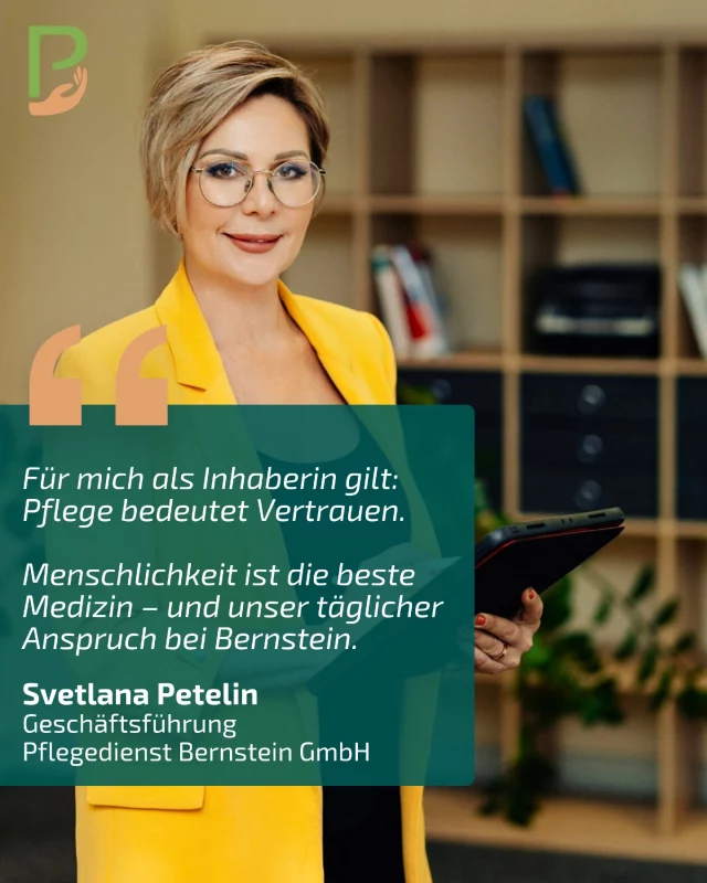 Pflege bedeutet Vertrauen!💛  Für uns bei Pflegedienst Bernstein ist Menschlichkeit die beste Medizin – und unser täglicher Anspruch in der Pflege.  Seit über 10 Jahren begleiten wir Menschen in der ambulanten Pflege und Intensivpflege – mit Erfahrung, Kontinuität und Herz.  Mit unseren Senioren- und Intensiv-Wohngemeinschaften schaffen wir sichere, liebevolle Lebensräume, in denen sich Menschen wirklich zuhause fühlen. 🏡  Denn Pflege ist mehr als Versorgung – sie ist Vertrauen, Nähe und Partnerschaft.  Sie möchten Mehr über unsere Arbeit und neue Projekte erfahren?📩  Melden Sie sich gerne bei uns:  🙋‍♀️ Lena Haidinger
📱 0172 5383586
📧 kunden@pflegedienst-bernstein.de  #PflegedienstBernstein #Pflege #Intensivpflege #AmbulantePflege #Vertrauen #Menschlichkeit #SeniorenWG #Pflegedienst #Düsseldorf